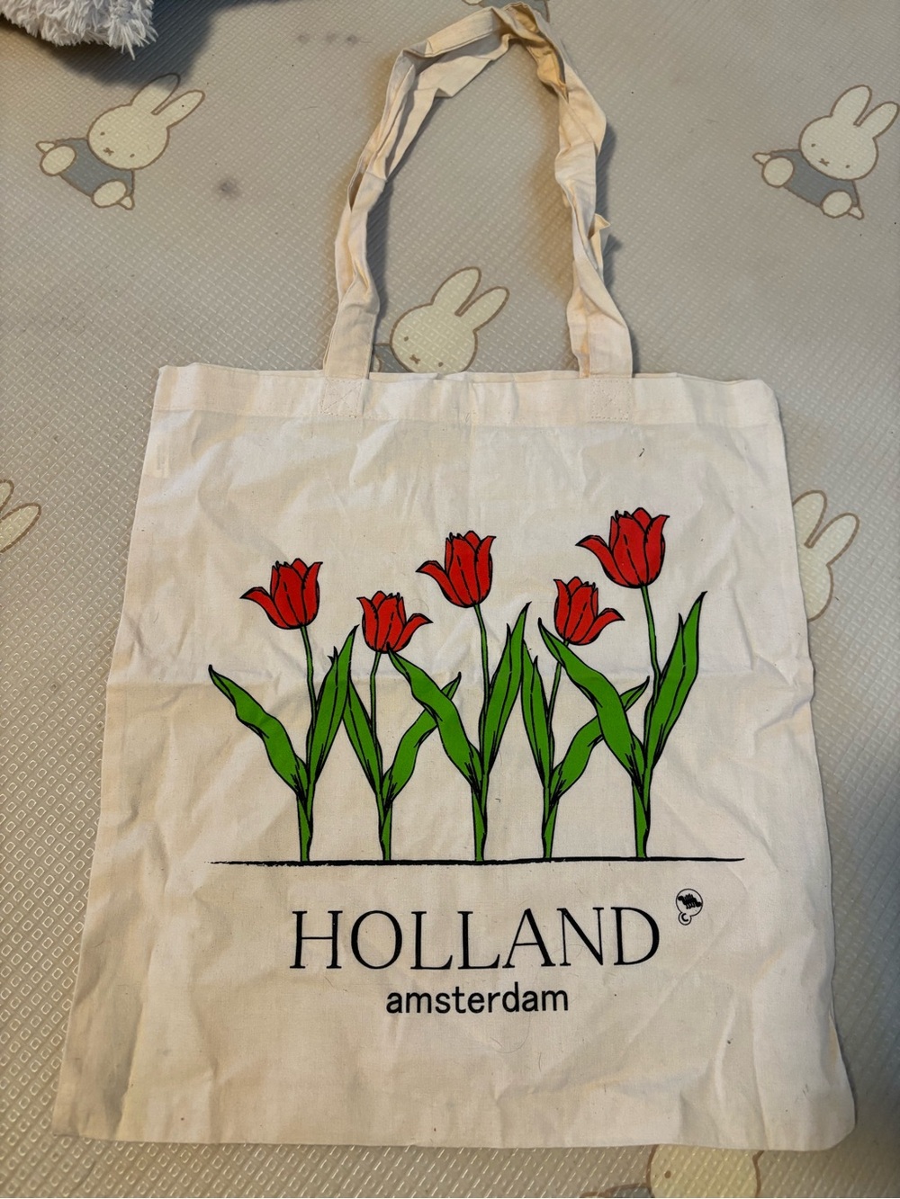 Tulip Canvas Tote Bag - White with Red & Green